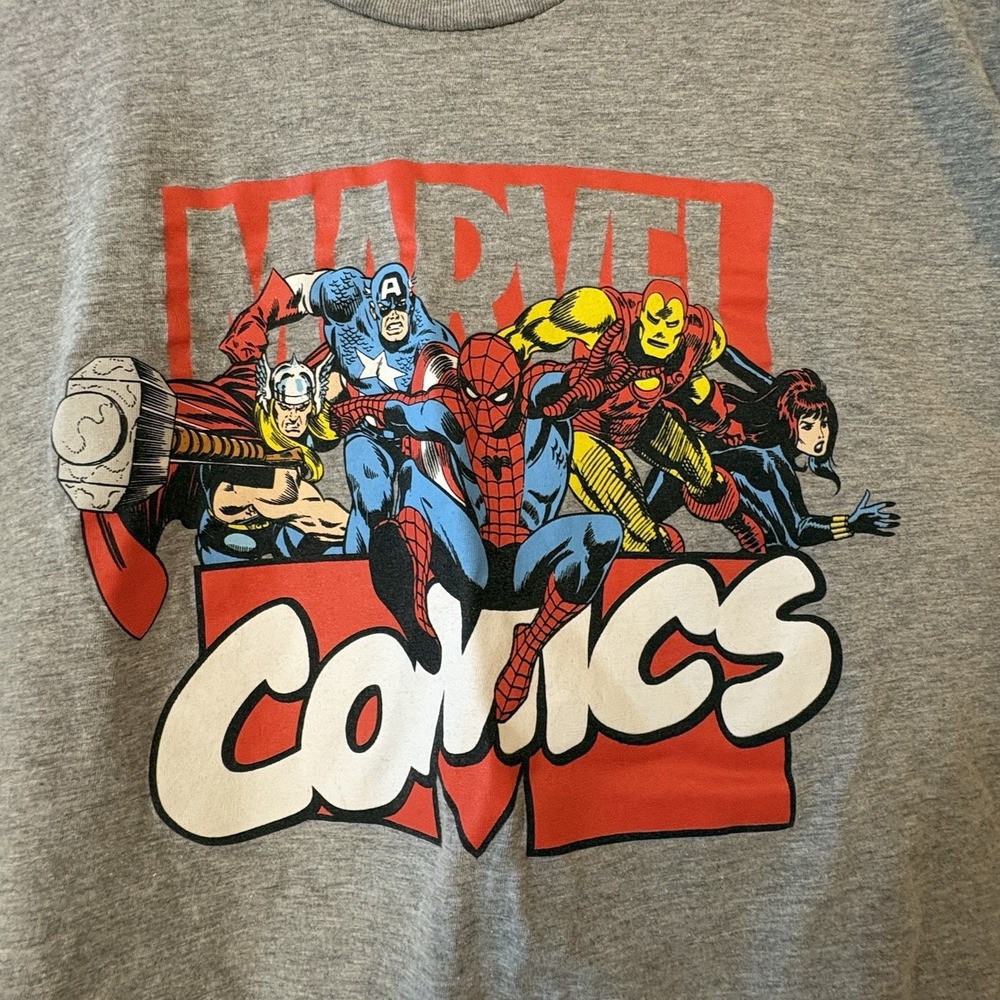 Marvel Comics Spider-Man Iron Man Captain America Thor T Shirt Gray Men's XL